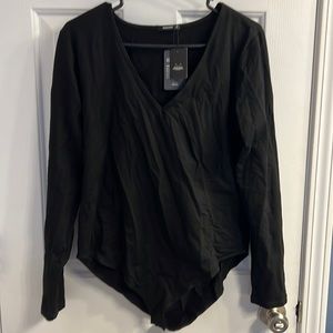 Black long sleeved v neck body suit